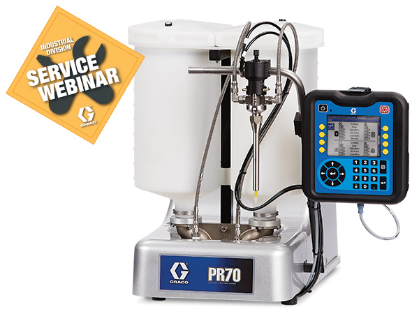Graco Industrial Webinar reviews how to calibrate this PR70  Benchtop Meter, Mix and Dispense System