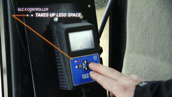 GLC X auto lube controller takes up less space in the cab of a Cat 990 wheel loader
